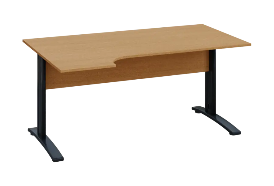 ERK 18 - 164 stůl kancelářský, rohový, levý, kovová podnož černá, deska 18 mm, široký 1600 mm, buk Royal